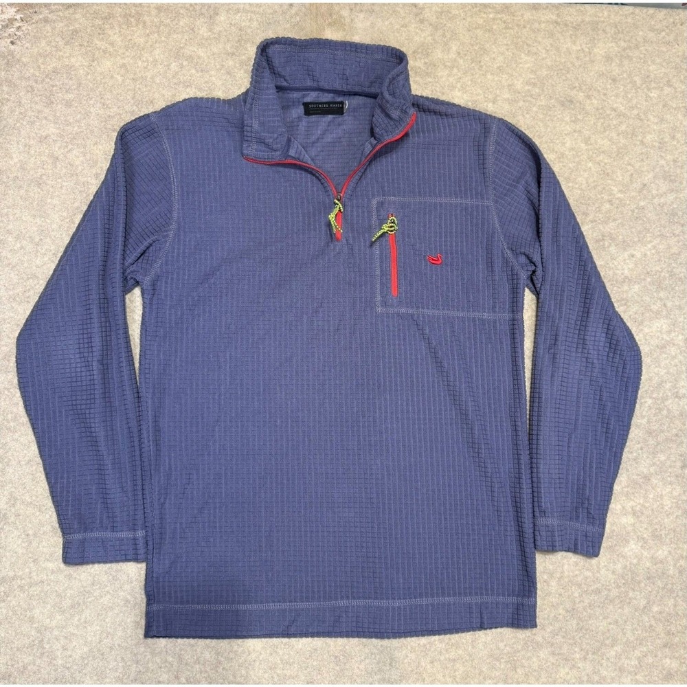 Southern Marsh FieldTec Waffle Knit 1/4 Zip Pullover Men's Blue Red Accent